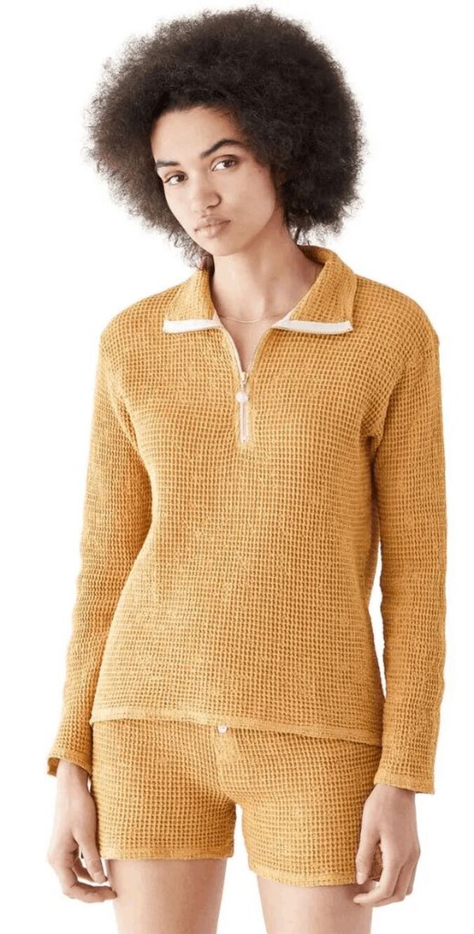 Donni Honey Brown Waffle Knit Quarter 1/4 Zip Pullover Sweater Women's Size XS